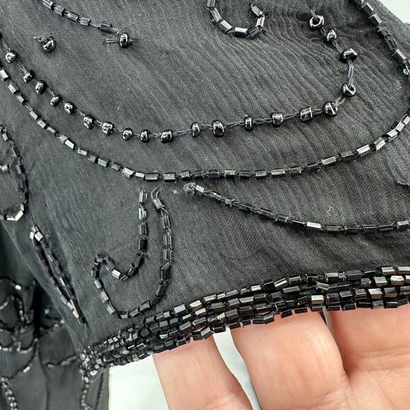 JMD New York Sheath Dress WMNS 3X Black Silk Beaded Short Sleeve Lined Back Zip - Picture 3 of 12
